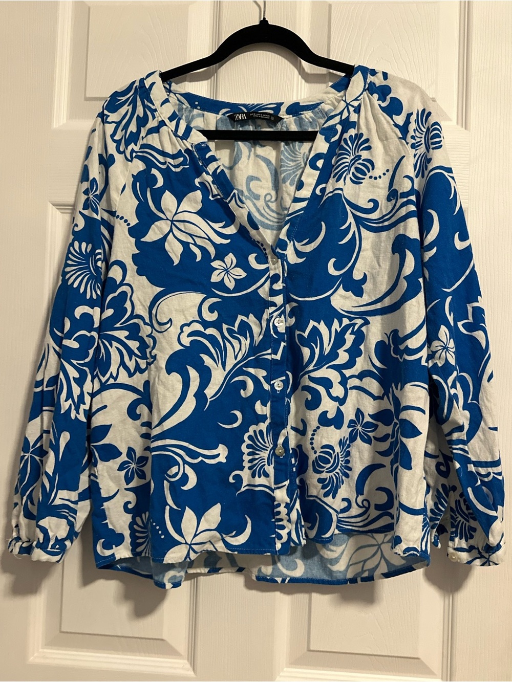 Zara Blue & White Floral Button-Down Shirt